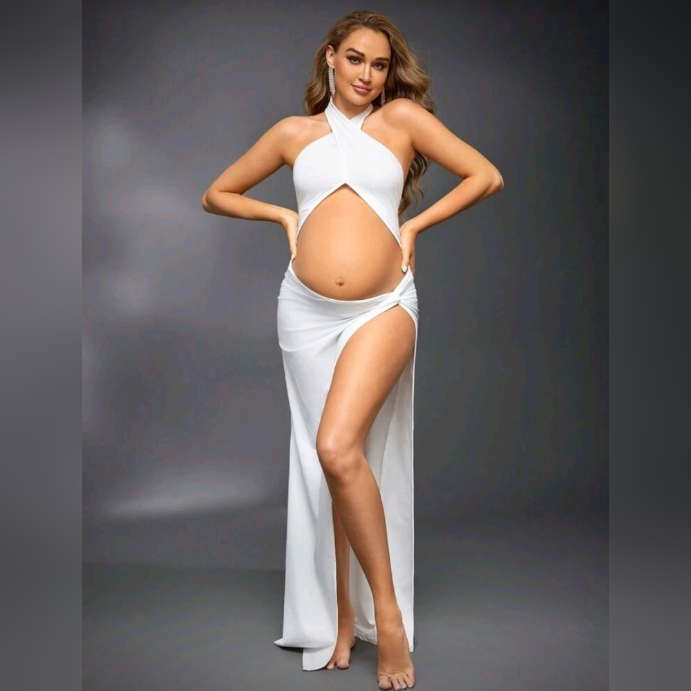 Elegant White Dress Draped Fabric